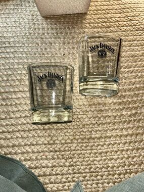 Jack Daniels Clear Glass Whiskey No 7 Rocks Glasses with Black Logo - Set of 2